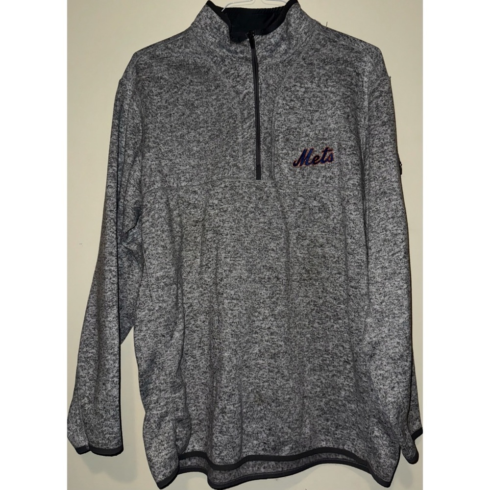 Mets Antigua 2XL Polyester Fleece Half-Zipped Black & Gray Cardigan Sweater
